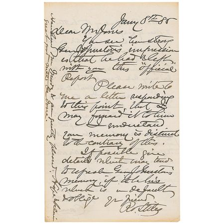Lot #330 Joseph E. Johnston: Twenty years after the Civil War, Johnston notes General Longstreet?s order book of the Battle of Seven Pines ?contradicts my report of the battle? - Image 1