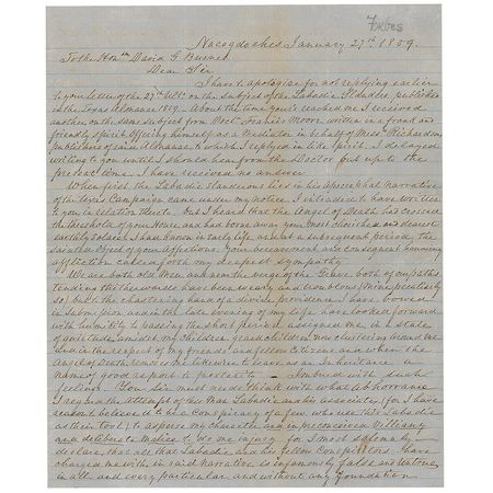 Lot #197 John Forbes: The mayor of Nacogdoches implores Texas president Burnet to distrust scandalous allegations about the wartime slaying of an innocent woman - Image 1
