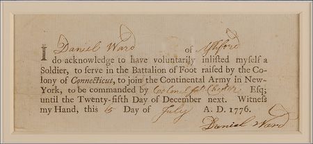 Lot #307 Daniel Ward: Exemplary enlistment in the Continental Army, signed on the heels of the Declaration of Independence - Image 2