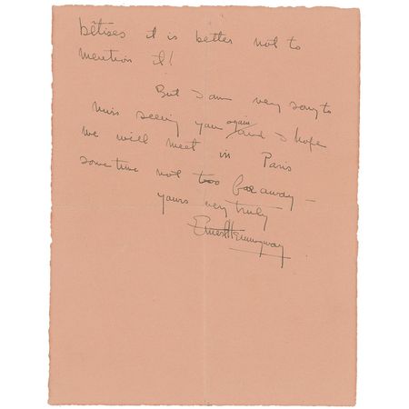 Lot #518 Ernest Hemingway: A self-deprecating poke at his folly-riddled profession: “The life of a writer is usually nothing but bêtises” - Image 2