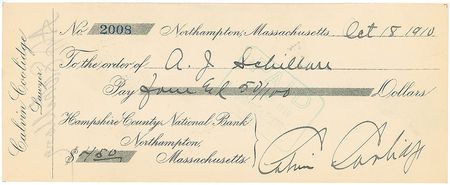 Lot #21 Calvin Coolidge Check