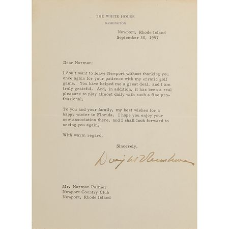 Lot #23 Dwight D. Eisenhower: “I don’t want to leave Newport without thanking you once again for your patience with my erratic golf game” - Image 2