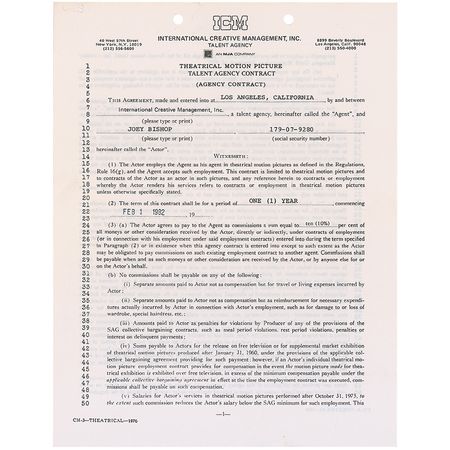 Lot #980 Joey Bishop Signed Document - Image 1