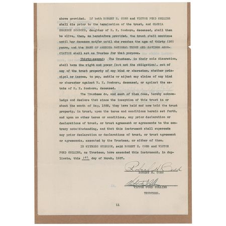 Lot #983 Brown Derby: Revenue from the famed Hollywood restaurant, the Brown Derby, is placed in trust for the daughter of its founder, Herbert Somborn, and his wife Gloria Swanson - Image 2