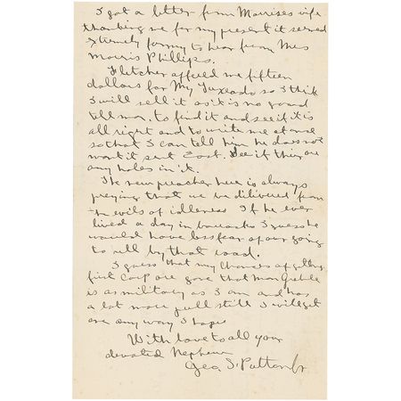 Lot #365 George S. Patton: “The new preacher here is always preying that we be delivered from the evils of idleness. If he ever lived a day in barracks I guess he would have less fear of our going to hell by that road” - Image 3
