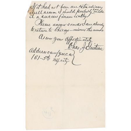 Lot #215 Charles Guiteau: Garfield’s assassin struggles financially - Image 4