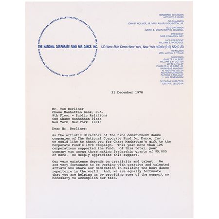 Lot #1002 Dance: Alvin Ailey and Robert Joffrey Typed Letter Signed - Image 1