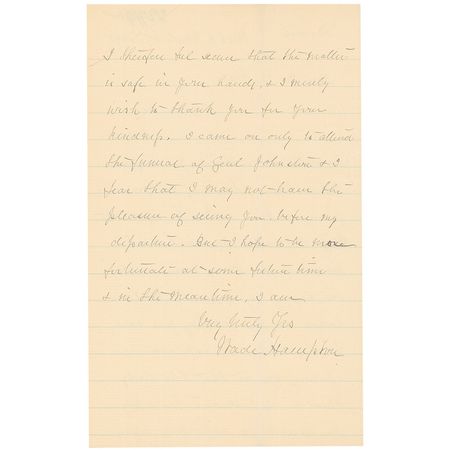 Lot #339 Wade Hampton: Hampton in Washington to attend the funeral of his old comrade, General Johnston - Image 2