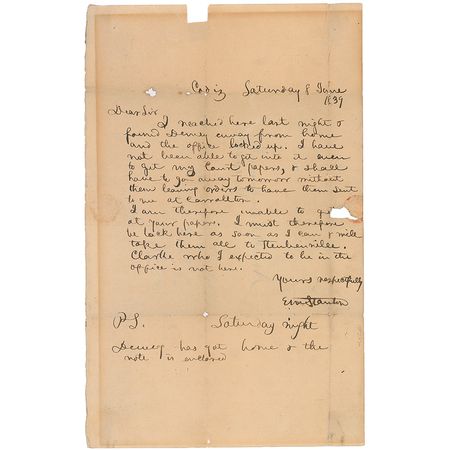 Lot #289 Edwin M. Stanton Handwritten Letter Signed - Image 1