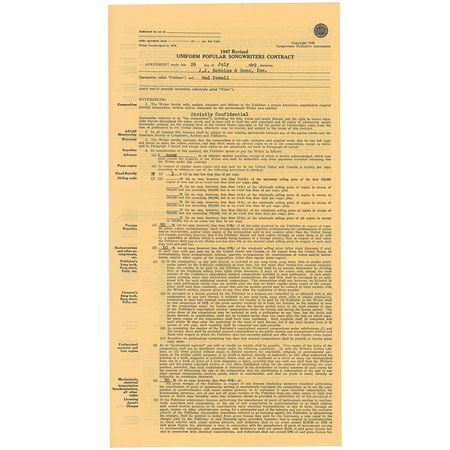 Lot #712 Earl ‘Bud’ Powell: Powell sells the rights to one of his intimate jazz solos - Image 1