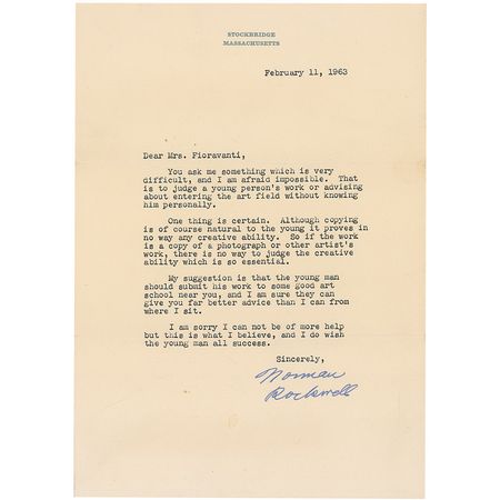 Lot #564 Norman Rockwell: ?Although copying is of course natural to the young it proves in no way any creative ability? - Image 1