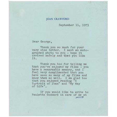 Lot #995 Joan Crawford Typed Letter Signed - Image 1
