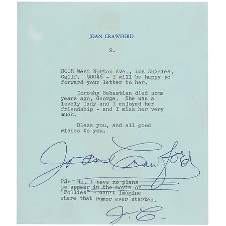 Lot #995 Joan Crawford Typed Letter Signed - Image 2