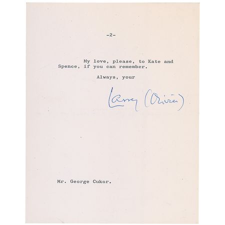 Lot #1082 Laurence Olivier: Recalling early Hollywood with Cukor: ?In the very early thirties when we were all first in Hollywood?Ronnie Colman?had a thing called ?Night Blooming Jasmine?? - Image 2