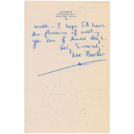 Lot #977 Lex Barker Handwritten Letter Signed - Image 2