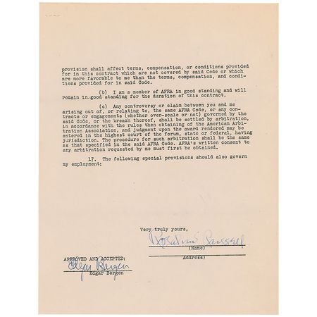 Lot #1090 Rosalind Russell and Edgar Bergen Signed Document - Image 2