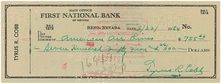 Lot #1442 Ty Cobb Check - Image 1