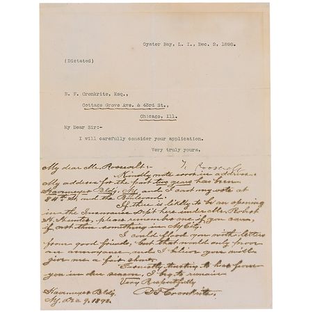 Lot #106 Theodore Roosevelt Typed Letter Signed - Image 1