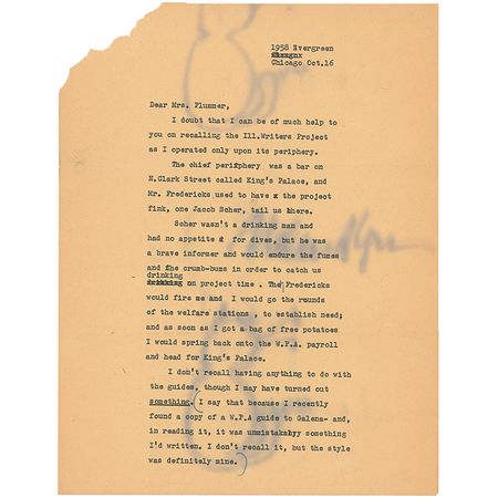 Lot #474 Nelson Algren Typed Letter Signed - Image 1