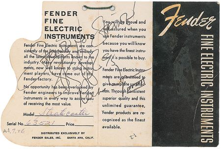 Lot #727 Stevie Ray Vaughan and Double Trouble Stratocaster Tag - Image 2