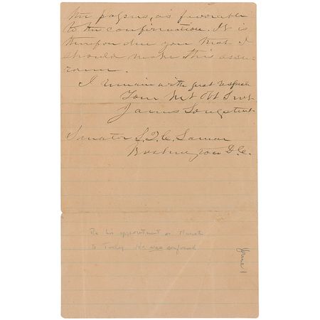 Lot #347 James Longstreet Handwritten Letter Signed - Image 2