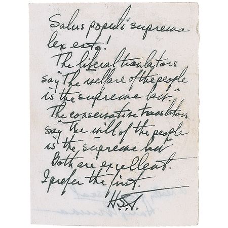 Lot #119 Harry S. Truman: Truman provides two interesting translations for his home state’s motto - Image 1