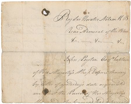 Lot #361 Horatio Nelson: Unable to find the French, Nelson writes from Sicily regarding vessels in his fleet - Image 2