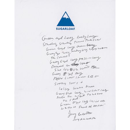 Lot #869 Sugarloaf Souvenir Handwritten Lyrics - Image 1