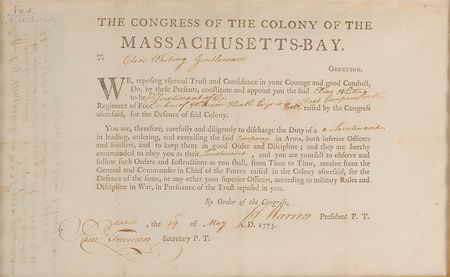 Lot #308 Joseph Warren: Rare May 1775 document signed only weeks before Warren’s death at the Battle of Bunker Hill - Image 1