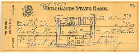 Lot #240 Kennedy Assassination: Jack Ruby Check - Image 1