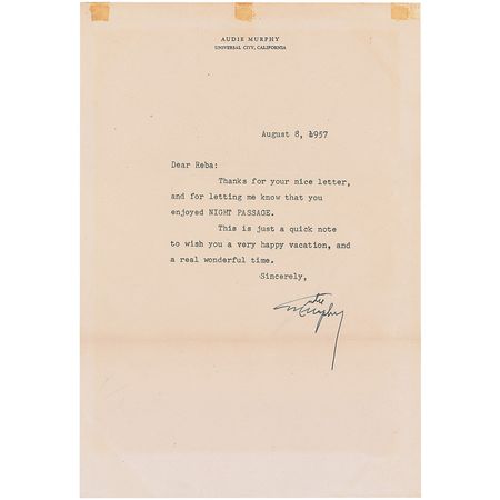Lot #1076 Audie Murphy Typed Letter Signed - Image 1