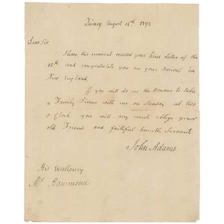 Lot #2 John Adams: Vice President Adams invites