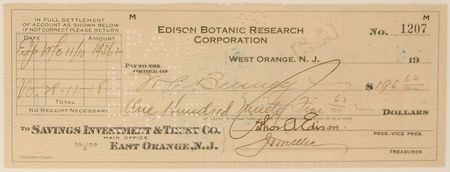 Lot #189 Thomas Edison Check - Image 1