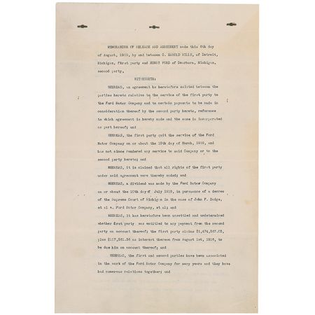 Lot #198 Henry and Edsel Ford: One of the greatest engineers in the auto industry receives a $1.5 million severance from Henry Ford - Image 1