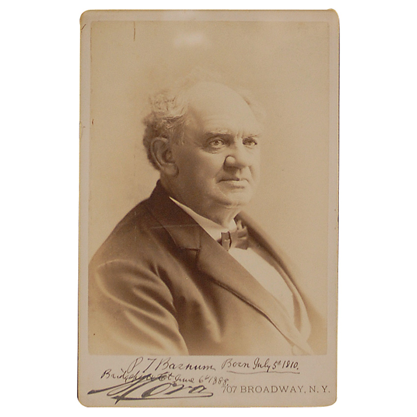 Lot 202 P. T. Barnum: Signing a photo in the year he and Bailey launched the ?Greatest Show on Earth?