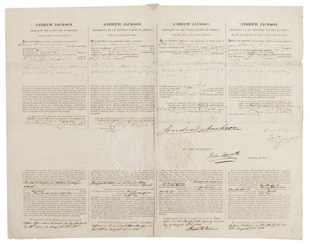Lot #78 Andrew Jackson: Ship?s pass for a whaling vessel bound for the Pacific Ocean - Image 1