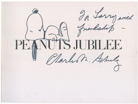 Lot #736 Charles Schulz: Adorning his book with a wonderful Snoopy sketch - Image 1