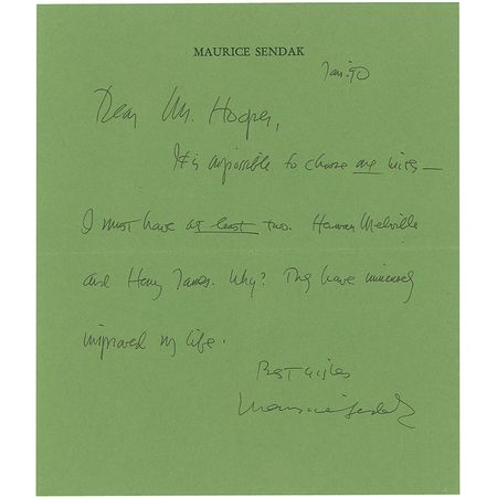 Lot #663 Maurice Sendak: ?Herman Melville and Henry James?have immensely improved my life? - Image 1