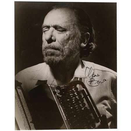 Lot #564 Charles Bukowski: The â??laureate of American lowlifeâ?? signs his portrait - Image 1
