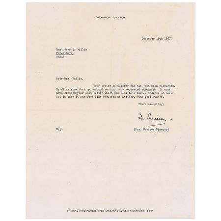 Lot #670 Georges Simenon Souvenir Typescript - Image 2