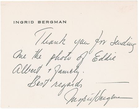 Lot #1042 Ingrid Bergman Signed Note - Image 1