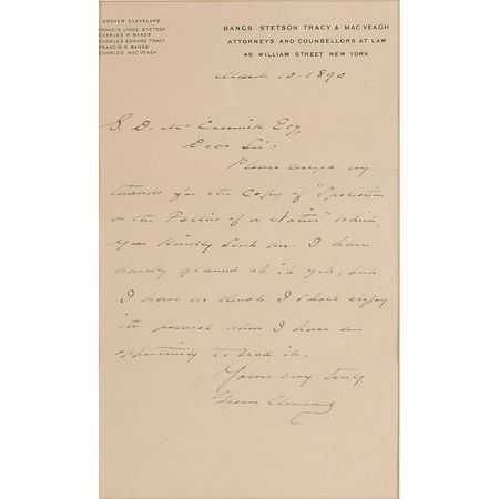 Lot #21 Grover Cleveland Handwritten Letter Signed - Image 2
