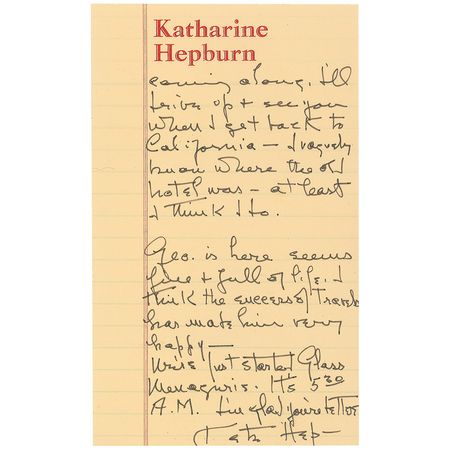 Lot #1087 Katharine Hepburn: Despite being fired from the project, Kate praises George Cukor: ?I think the success of Travels [with My Aunt] has made him very happy? - Image 3