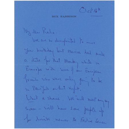 Lot #1077 Rex Harrison Handwritten Letter Signed - Image 1