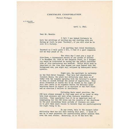 Lot #302 K. T. Keller: “The spotlight is certainly on the Ford Motor Company. They have had considerable violence there” - Image 1