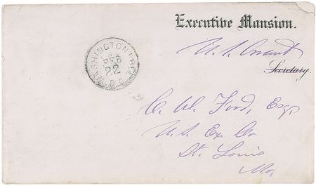 Lot #59 U. S. Grant: Grant free frank containing one of the earliest Executive Mansion cards known - Image 1