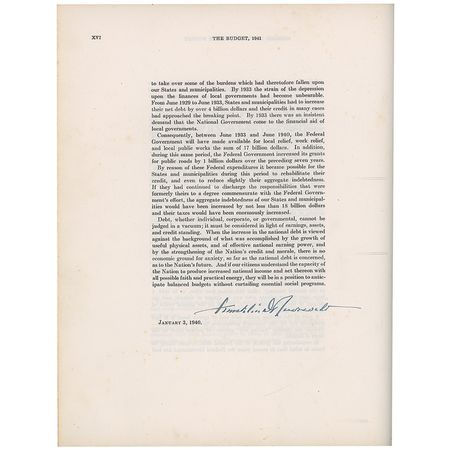 Lot #143 Franklin D. Roosevelt: One of only 25 Deluxe editions of Roosevelt’s 1941 Budget Report: “they want to strengthen our national defense” - Image 1