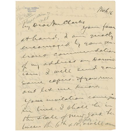Lot #213 William Jennings Bryan: “I am greatly encouraged by your generous commendation of my address on Darwinism” - Image 1