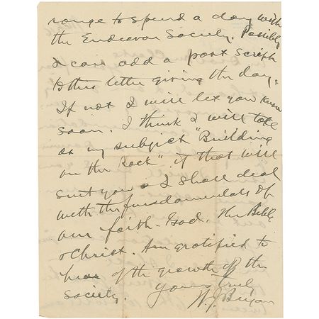 Lot #213 William Jennings Bryan: “I am greatly encouraged by your generous commendation of my address on Darwinism” - Image 2