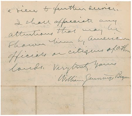 Lot #215 William Jennings Bryan: ?The bearer of this letter?is one of the most distinguished men in this country? - Image 2